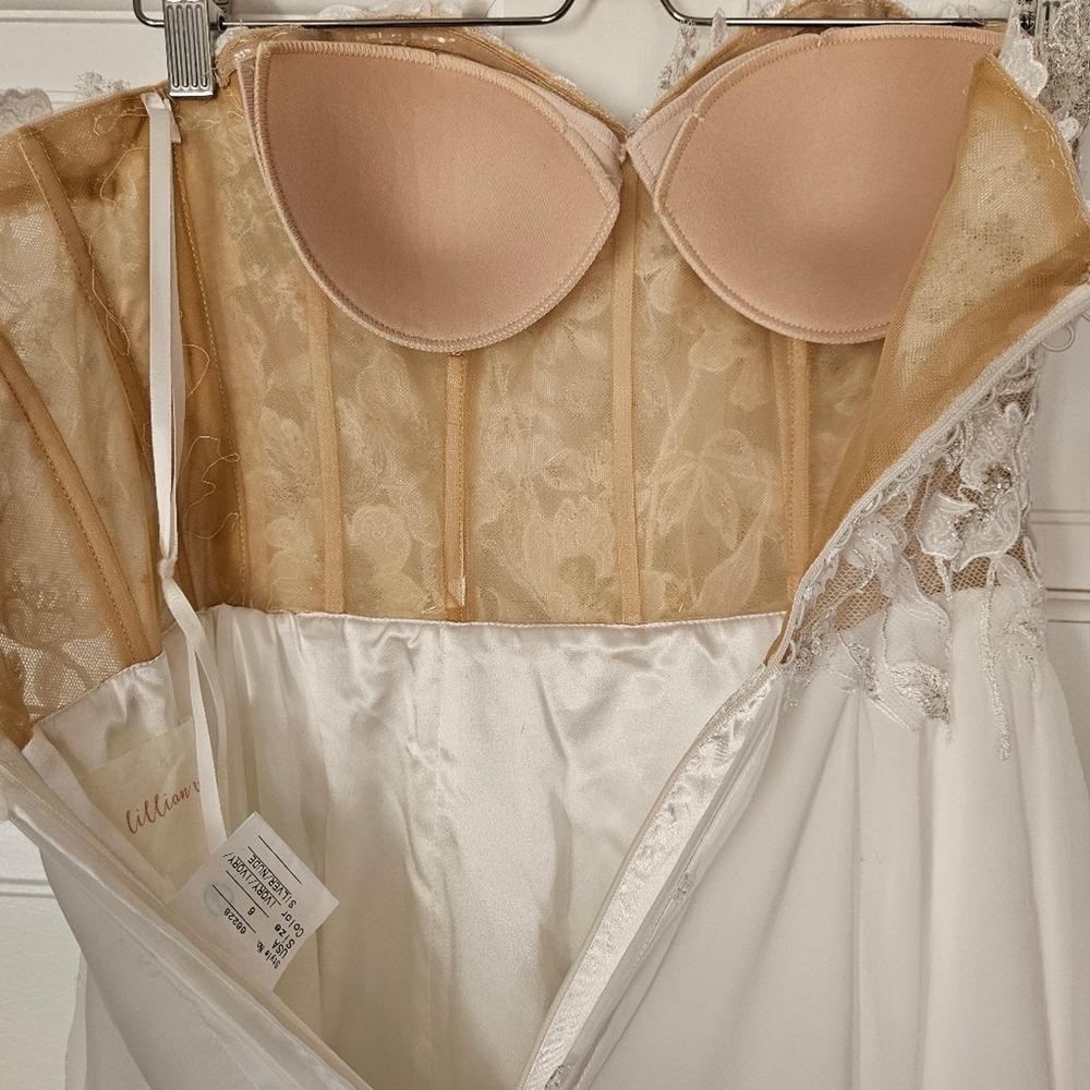 Lillian West Wedding Gown‎ Off the Shoulder Style 66228 With Slit Ethereal Boho - Picture 13 of 16
